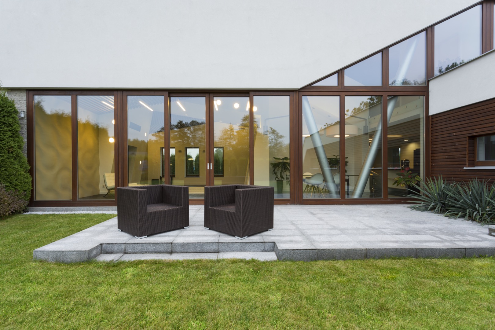 villa patio with rattan chairs