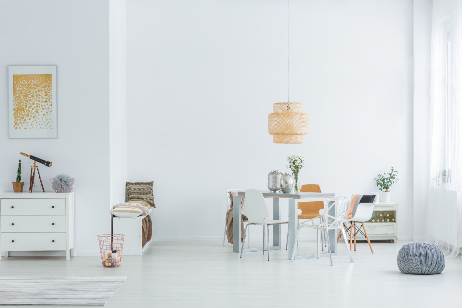 white loft with dining table