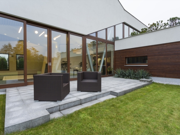 modern mansion with patio