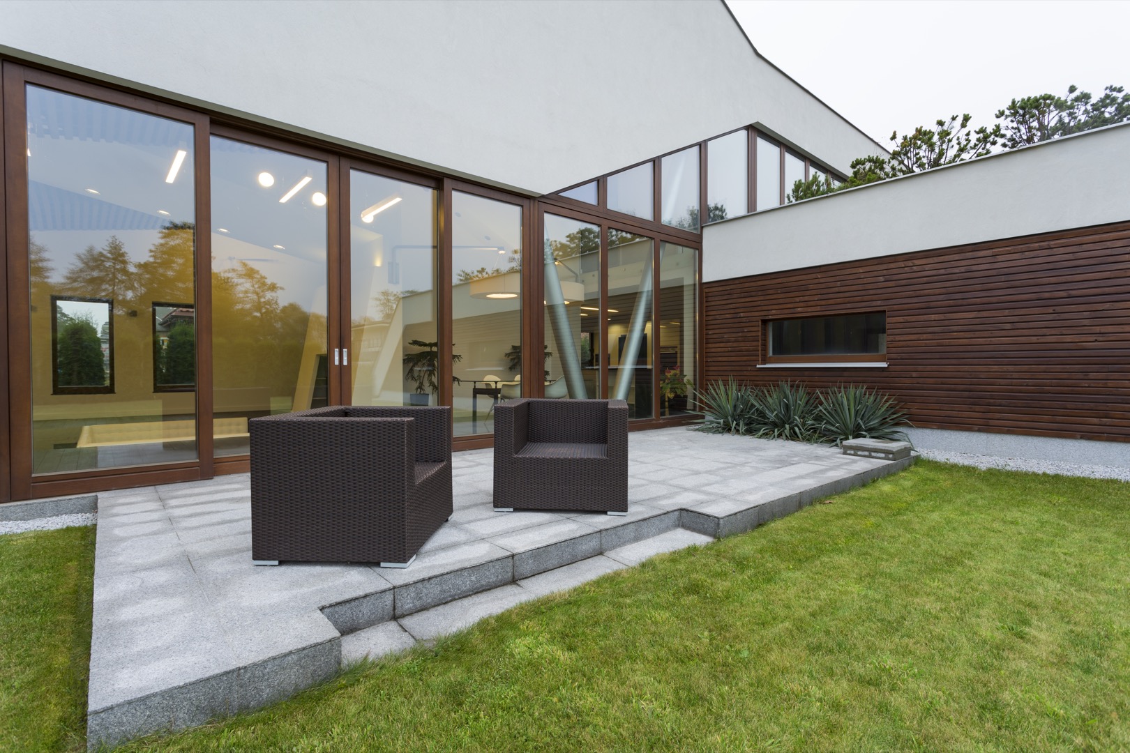 modern mansion with patio